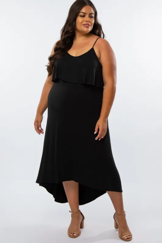 Black Ruffle Top Hi-Low Plus Size Midi Dress sold by Pinkblush