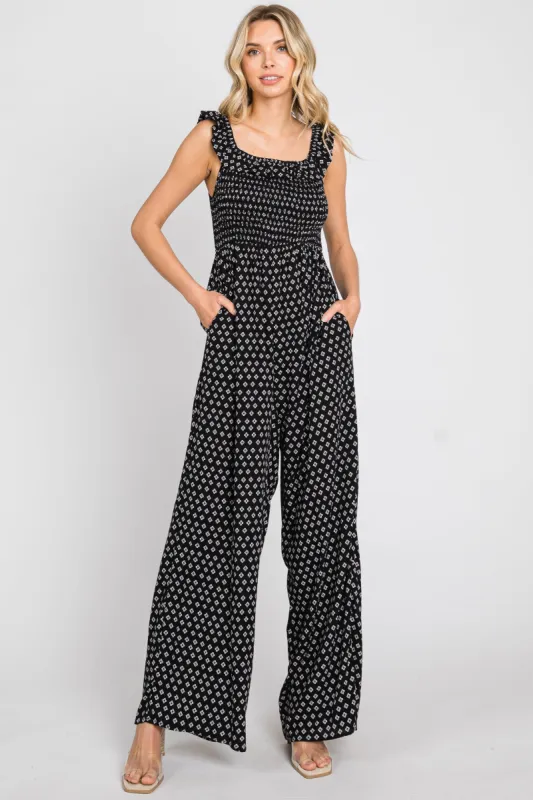Black Smocked Off Shoulder Jumpsuit sold by Pinkblush