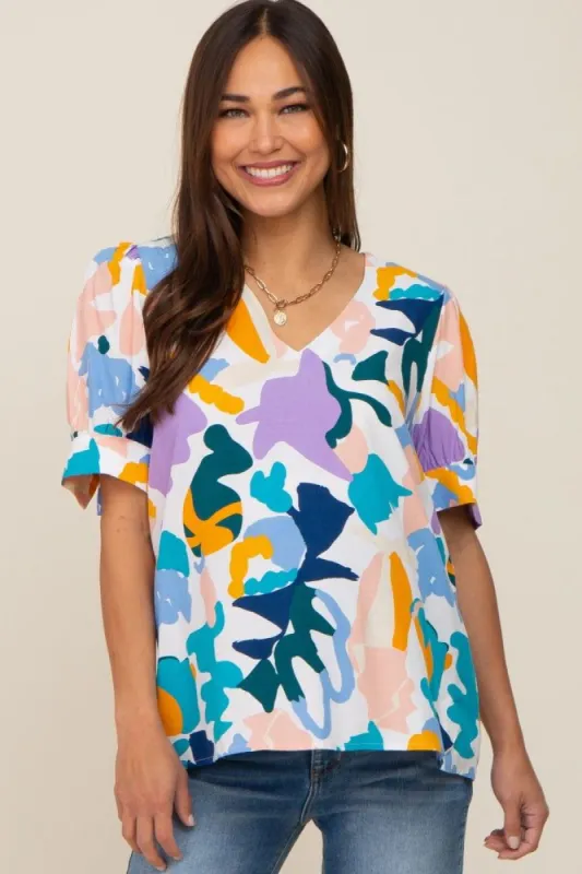 Ivory Multi-Color Printed Maternity Blouse sold by Pinkblush