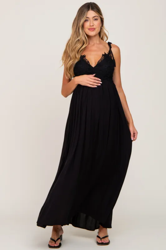 Black Crochet Lace Maternity Maxi Dress sold by Pinkblush