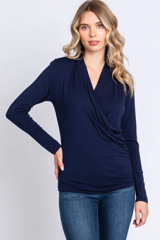 Navy Long Sleeve Wrap Nursing Top sold by Pinkblush