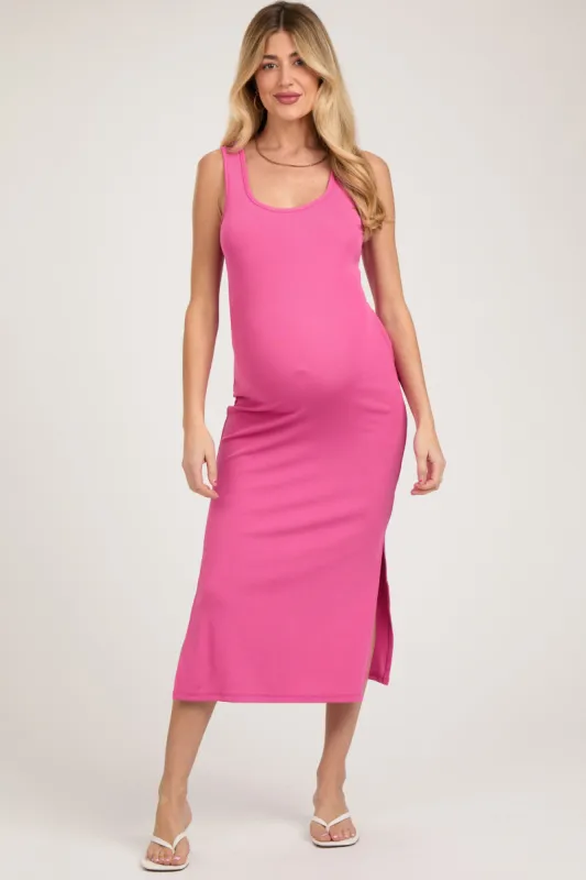 Pink Sleeveless Double Slit Maternity Midi Dress sold by Pinkblush