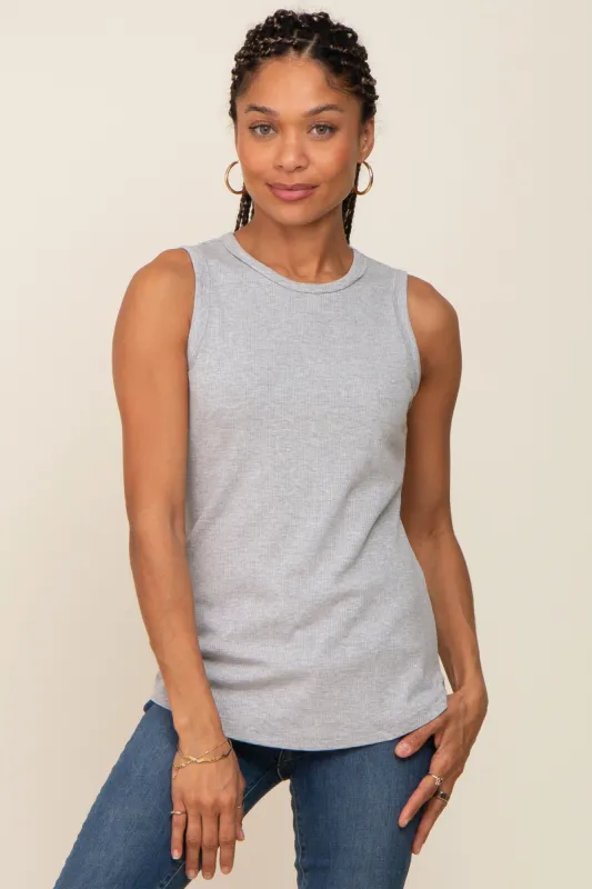 Heather Grey Ribbed Round Hem Tank Top sold by Pinkblush
