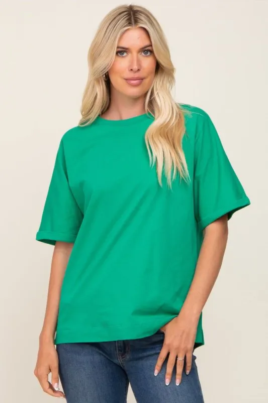 Green Oversized Rolled Short Sleeve Top sold by Pinkblush