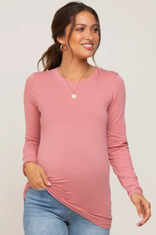 Mauve Basic Long Sleeve Maternity Top sold by Pinkblush