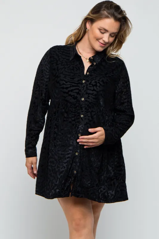 Black Burnout Velvet Maternity Plus Button Up Dress sold by Pinkblush