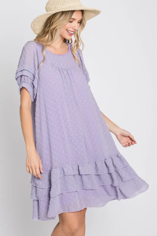 Lavender Chiffon Swiss Dot Ruffle Hem Midi Dress sold by Pinkblush
