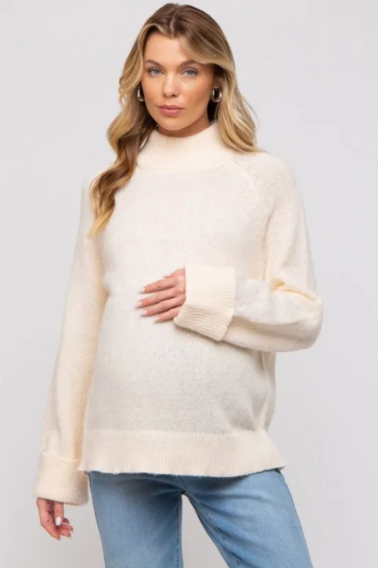 Cream Mock Neck Maternity Sweater sold by Pinkblush