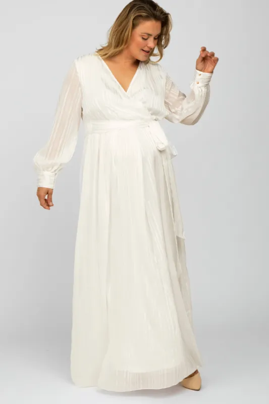 White Sparkle Chiffon Plus Maternity Maxi Dress sold by Pinkblush