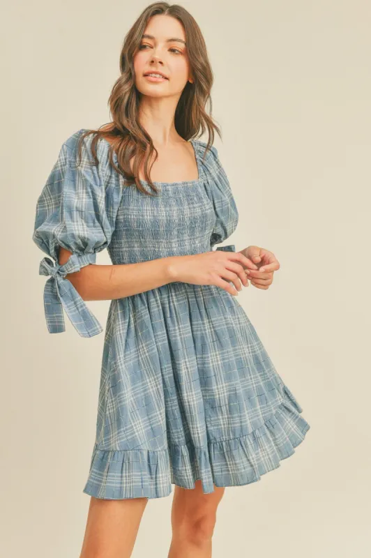 Blue Plaid Plaid Smocked Mini Dress sold by Pinkblush