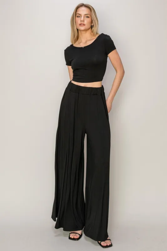 Black Top And Wide Leg Pants Set sold by Pinkblush