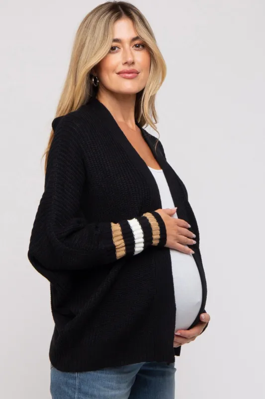 Black Striped Dolman Sleeve Maternity Cardigan sold by Pinkblush