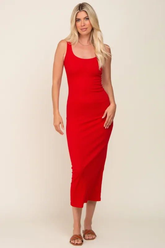 Red Ribbed Basic Maxi Dress sold by Pinkblush