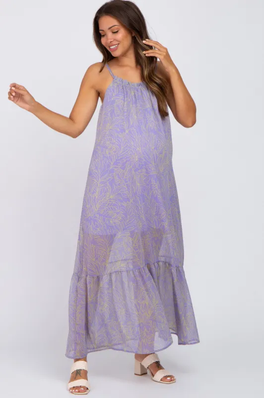 Lavender Chiffon Tropical Leaf Maternity Maxi Dress sold by Pinkblush