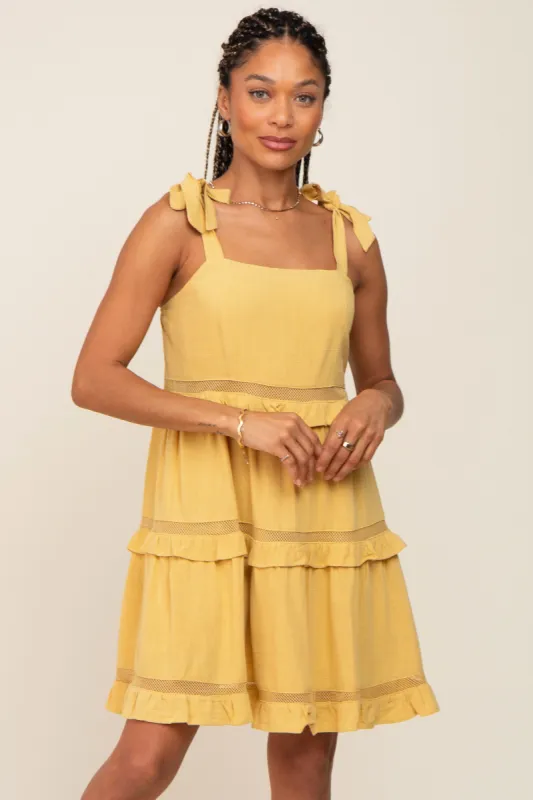 Yellow Sleeveless Tiered Dress sold by Pinkblush
