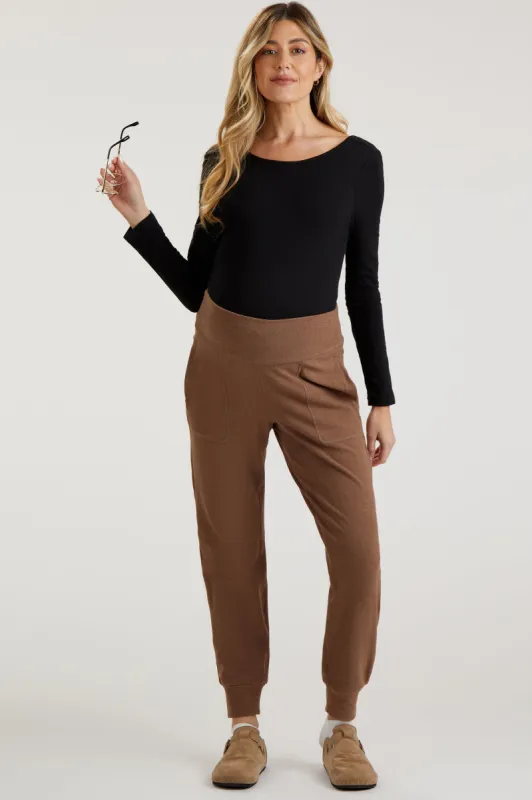 Brown Soft Knit Maternity Joggers sold by Pinkblush