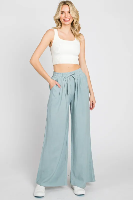 Light Blue Drawstring Wide Leg Pants sold by Pinkblush