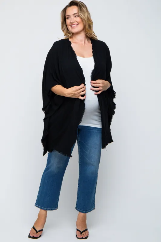 Black Fringe Maternity Plus Dolman Sleeve Cover Up sold by Pinkblush