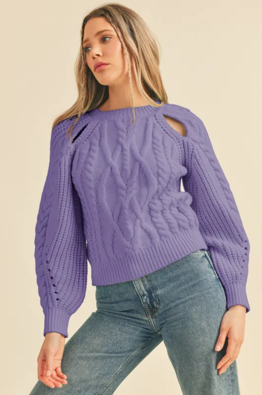 Purple Cut Out Cable Knit Sweater sold by Pinkblush