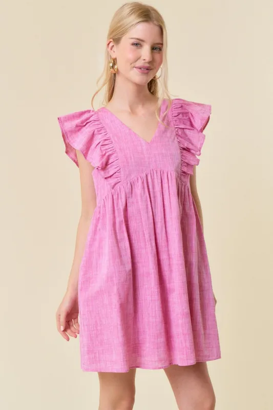 Fuchsia Ruffled Babydoll Woven Dress sold by Pinkblush