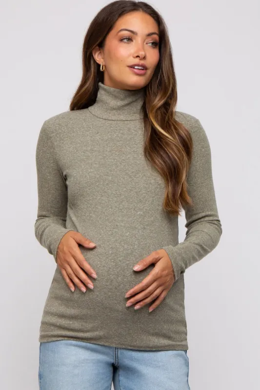 Sage Heathered Ribbed Mock Neck Long Sleeve Maternity Top sold by Pinkblush