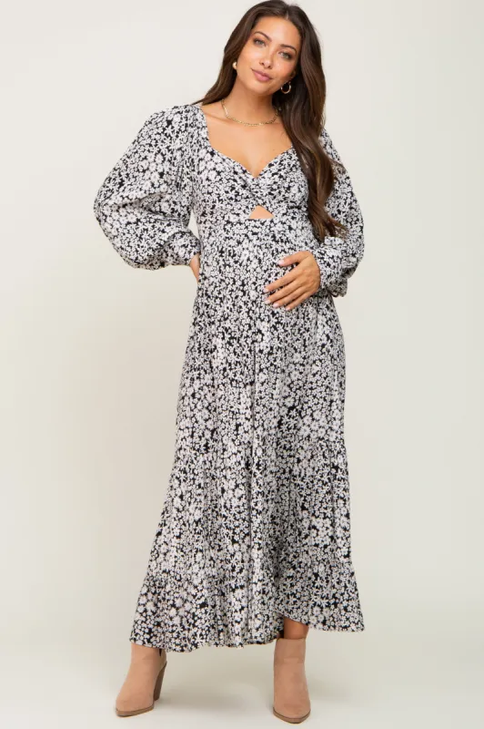 Black Floral Twist Front Cutout Maternity Dress sold by Pinkblush