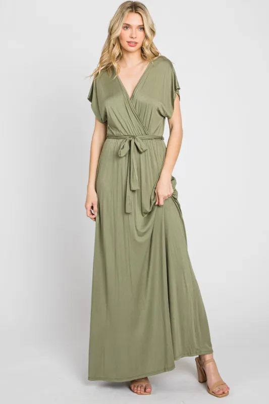 Light Olive Basic Wrap Maxi Dress sold by Pinkblush