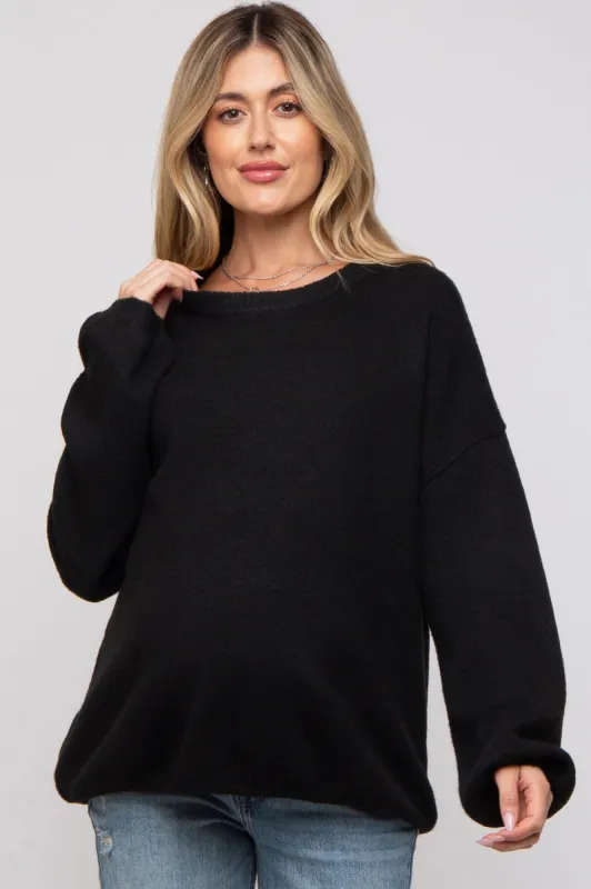 Black Basic Drop Shoulder Maternity Sweater sold by Pinkblush