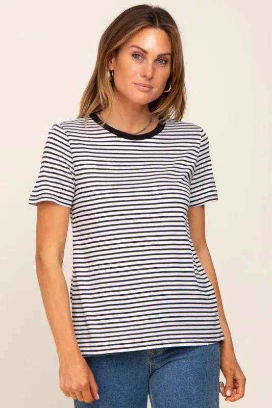 White Striped Basic Tee sold by Pinkblush