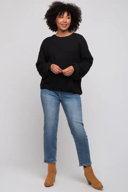 Black Basic Drop Shoulder Sweater sold by Pinkblush
