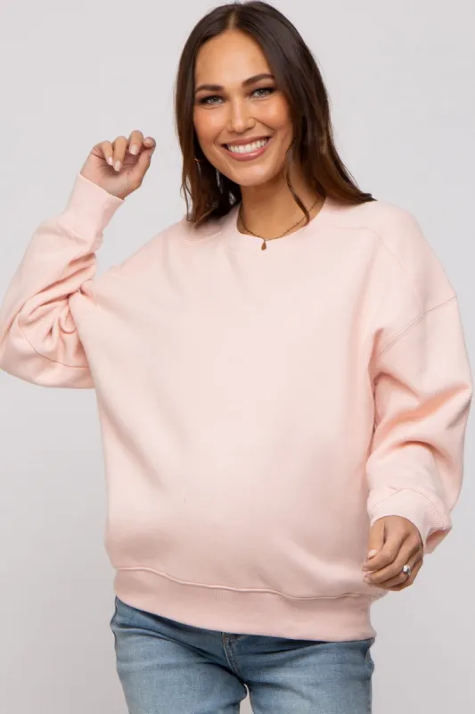 Light Pink Basic Fleece Maternity Sweatshirt sold by Pinkblush