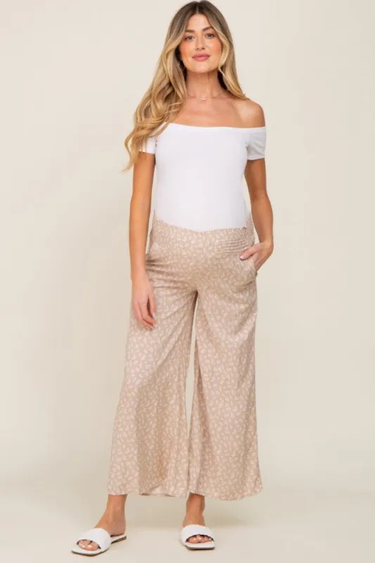 Mauve Leaf Print Smocked Waist Maternity Pant sold by Pinkblush
