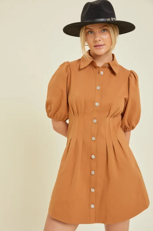 Camel Mini Dress With Pintuck Detail sold by Pinkblush