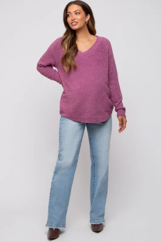 Magenta Fuzzy Soft Knit Maternity Sweater sold by Pinkblush