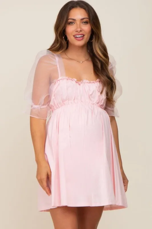 Light Pink Mesh Sleeve Maternity Mini Dress sold by Pinkblush