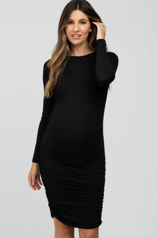Black Side Ruched Fitted Maternity Dress sold by Pinkblush