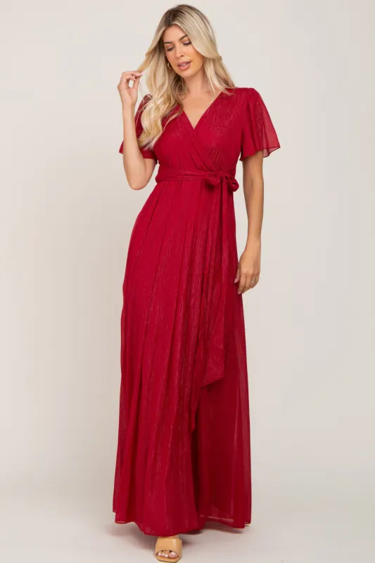 Red Metallic Shimmer Chiffon Maxi Dress sold by Pinkblush