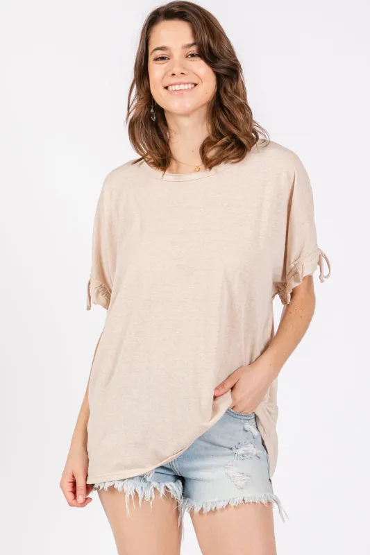 Beige Drawstring Dolman Sleeve Top sold by Pinkblush