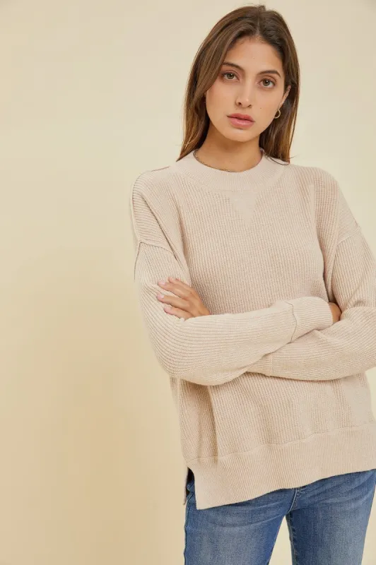 Beige Knit Side Slit Sweater sold by Pinkblush