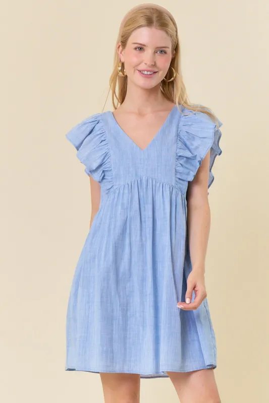 Blue Ruffled Babydoll Woven Dress sold by Pinkblush