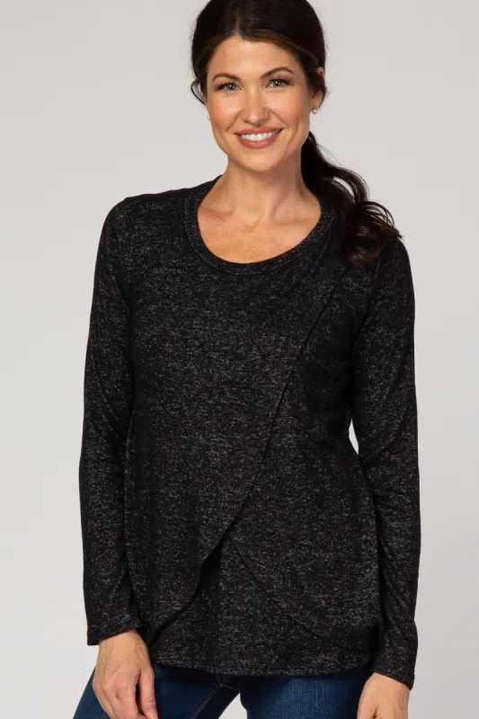 PinkBlush Black Heathered Long Sleeve Wrap Nursing Top sold by Pinkblush