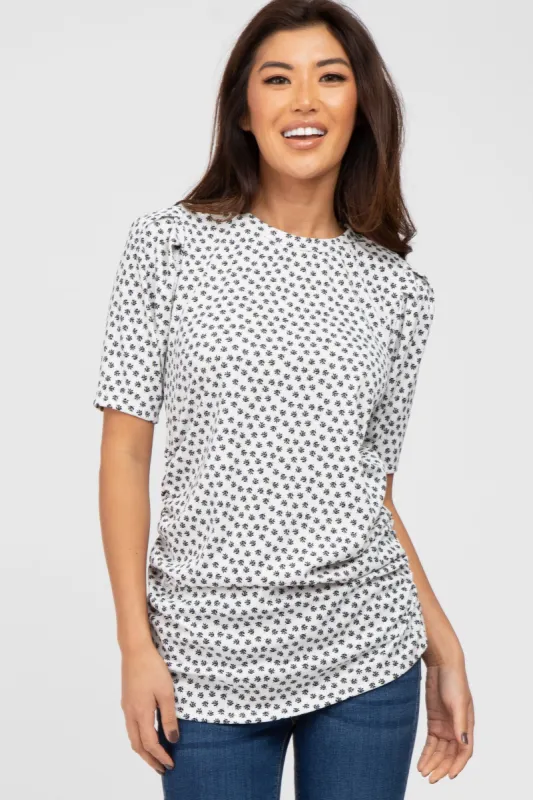 White Ditsy Floral Ruched Top sold by Pinkblush
