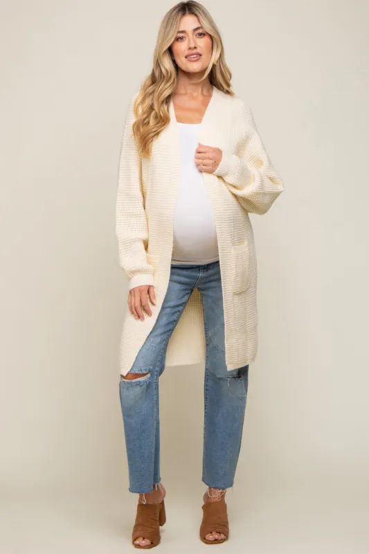 Cream Chunky Waffle Knit Maternity Cardigan sold by Pinkblush