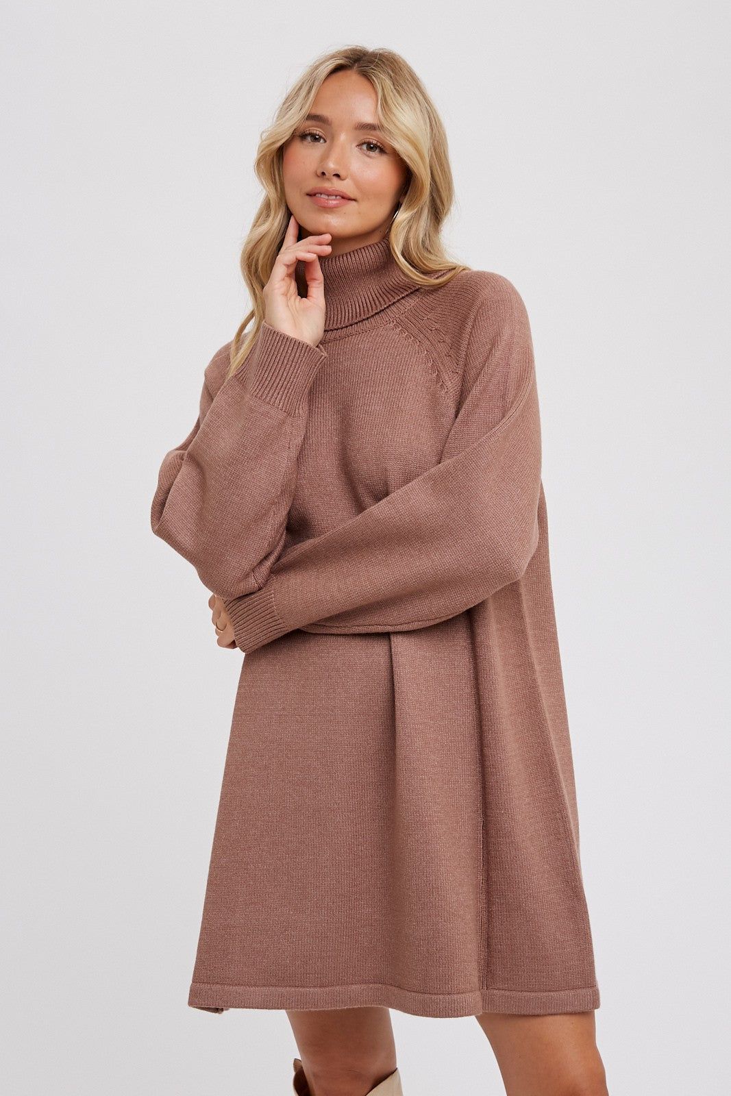 Mocha Knit Turtleneck Sweater Dress sold by Pinkblush product image thumbnail 4