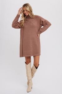 Mocha Knit Turtleneck Sweater Dress sold by Pinkblush