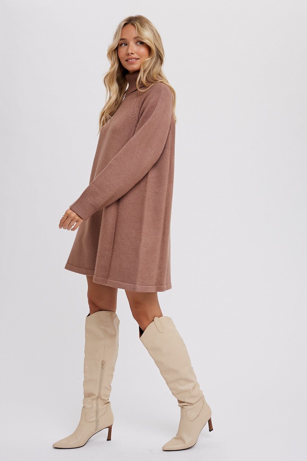 Mocha Knit Turtleneck Sweater Dress sold by Pinkblush product image thumbnail 2