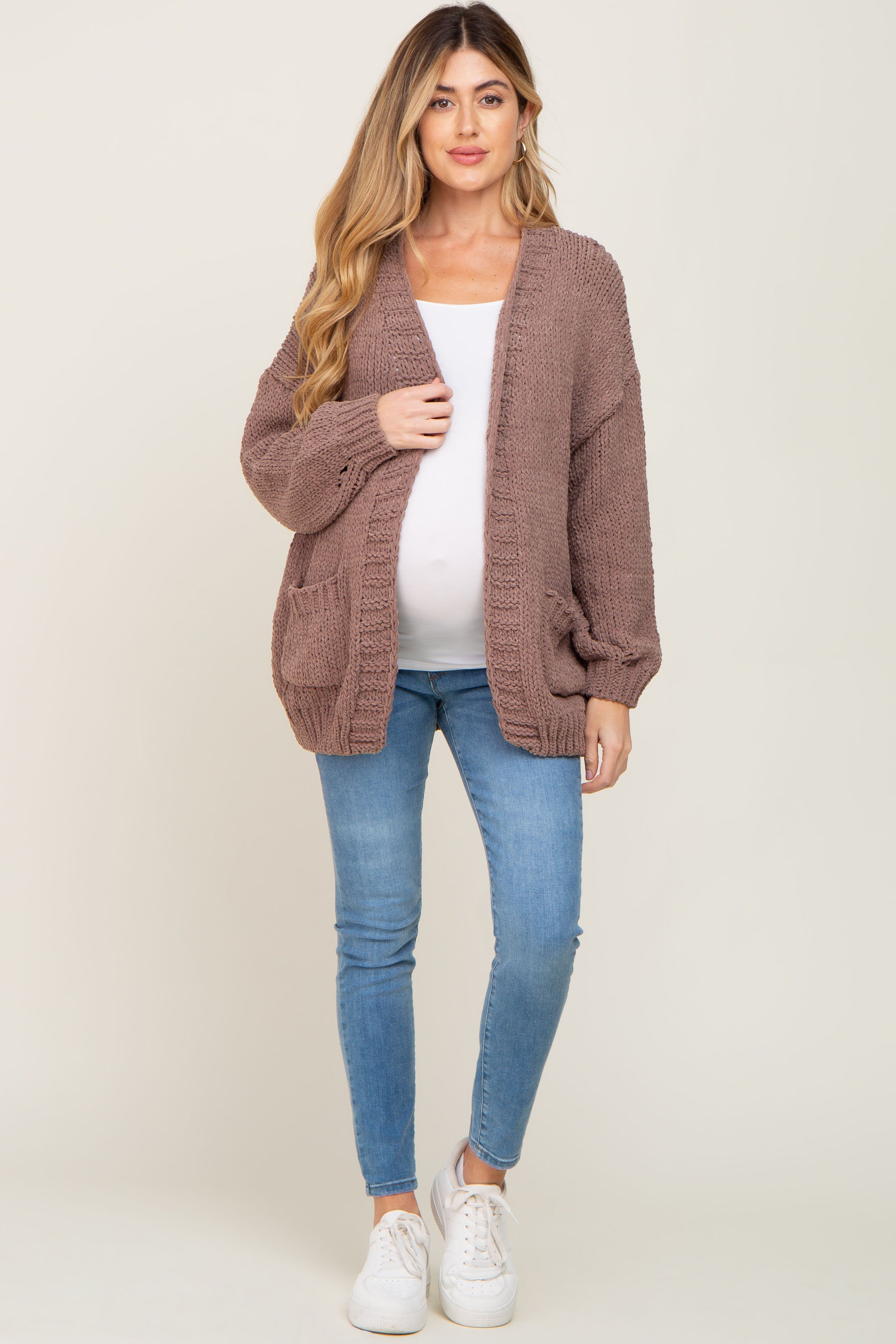 Mocha Oversized Bubble Sleeve Maternity Cardigan sold by Pinkblush product image thumbnail 4
