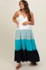 Aqua V-Neck Tiered Color Block Maternity Midi Dress sold by Pinkblush