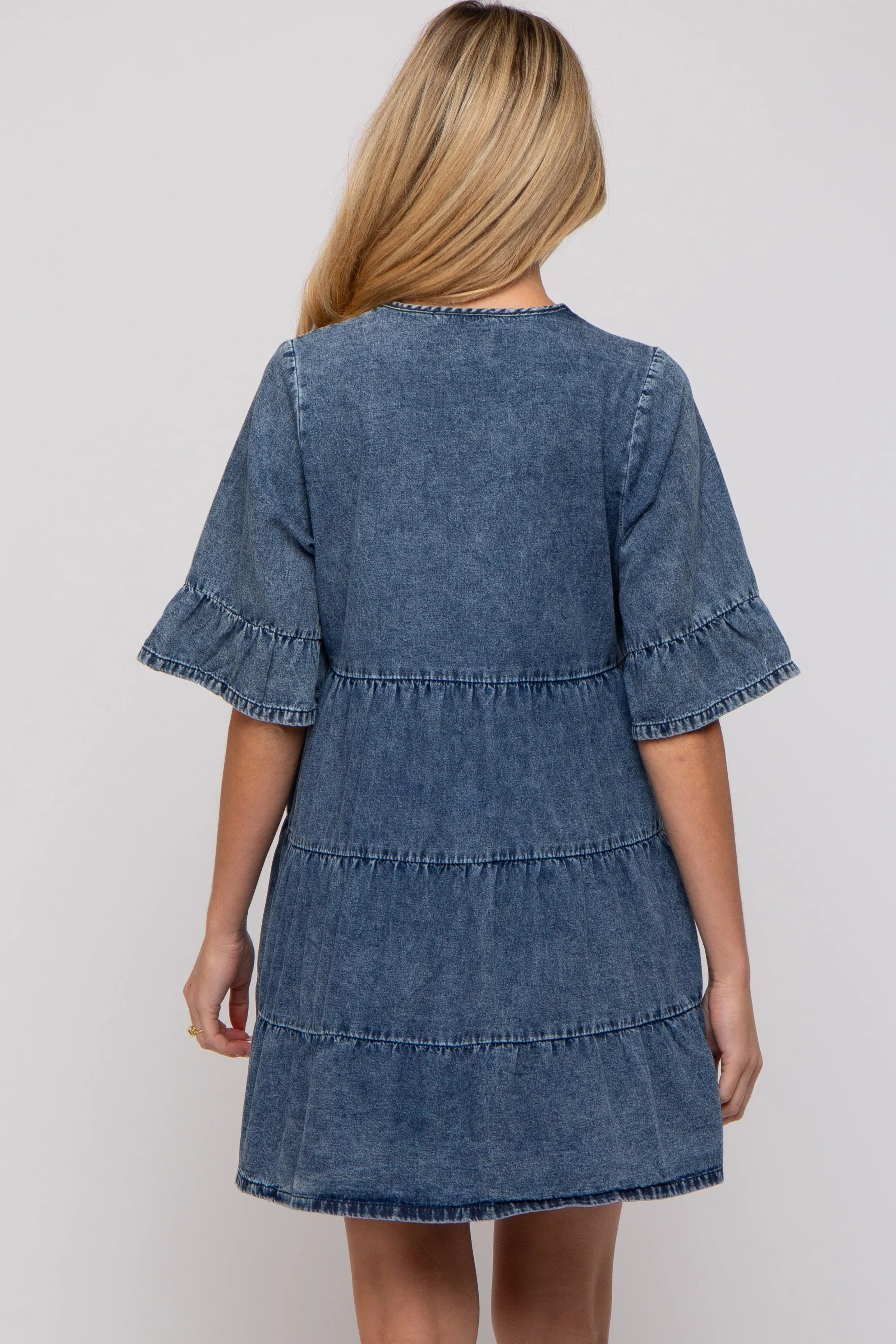 Blue Vintage Wash Tiered Maternity Dress sold by Pinkblush product image thumbnail 4