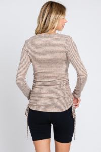 Taupe Striped Brushed Knit Ruched Top sold by Pinkblush